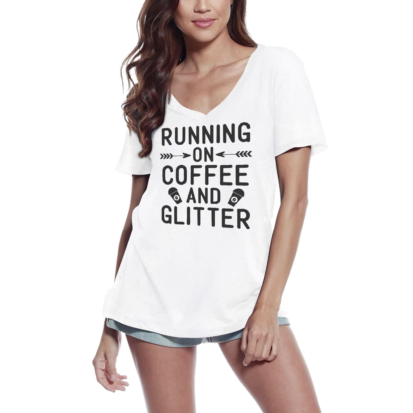ULTRABASIC Women's T-Shirt Running on Coffee and Glitter - Short Sleeve Tee Shirt Tops