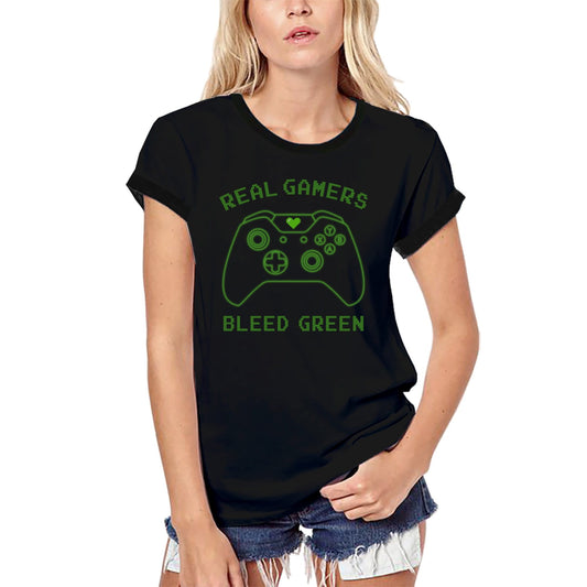 ULTRABASIC Damen-Bio-Gaming-T-Shirt Real Gamers Bleed Green – T-Shirt mit lustigem Witz und Humor für Damen