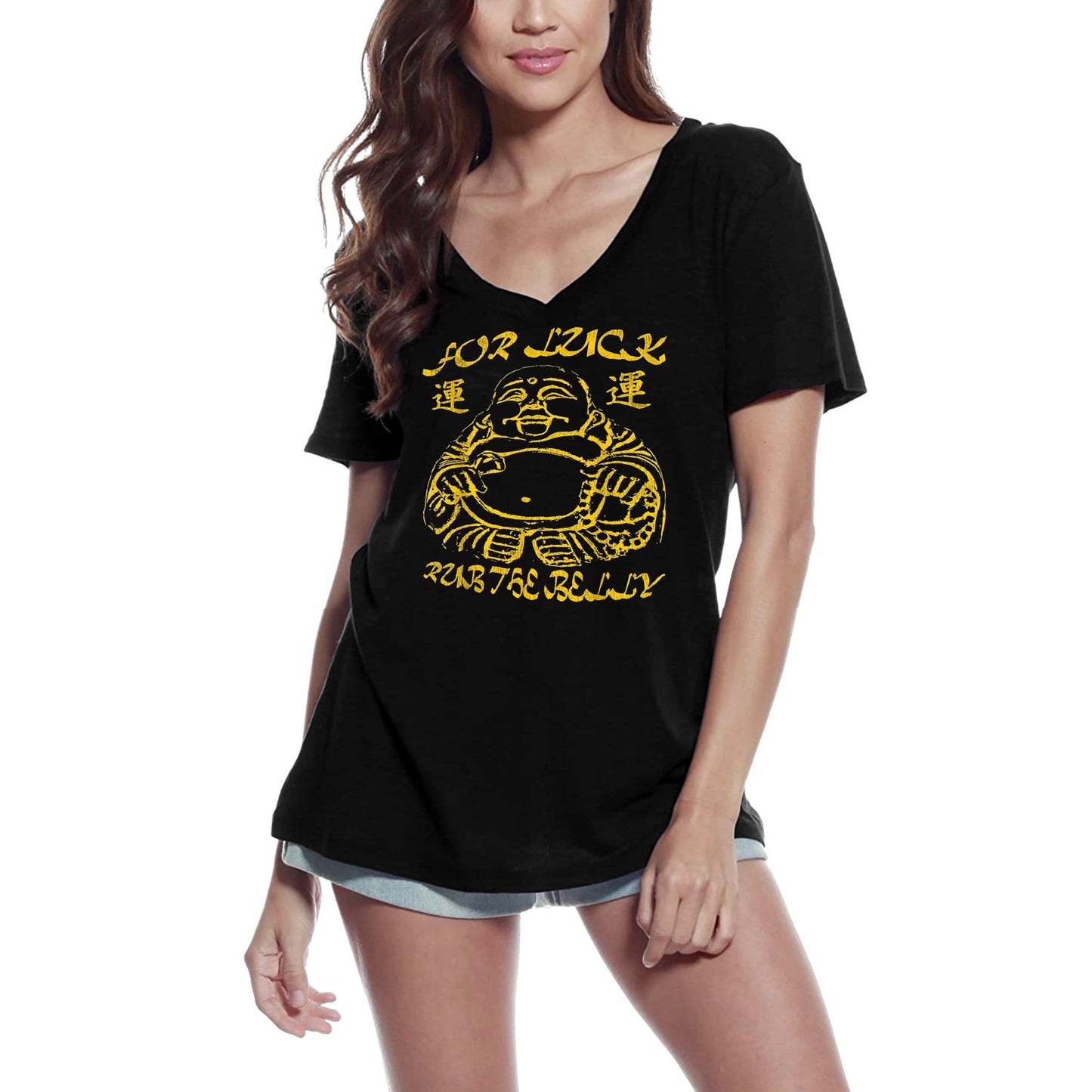 ULTRABASIC Damen-T-Shirt mit V-Ausschnitt, lustiges Zen-Yoga – lustiges Yoga-Friedens-T-Shirt