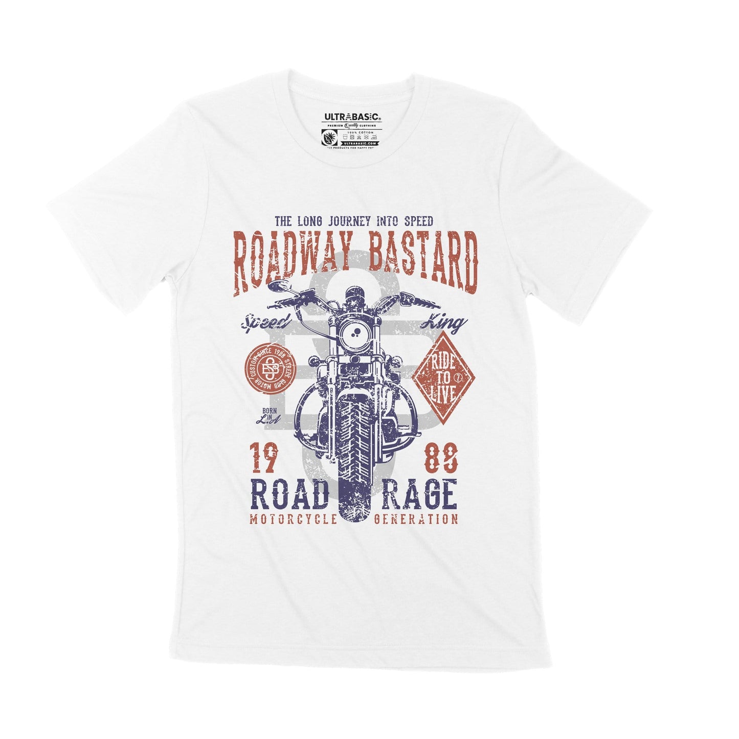 ULTRABASIC Men's T-Shirt Roadway Bastard Speed King - Ride to Live 1988 Motorcycle Tee Shirt