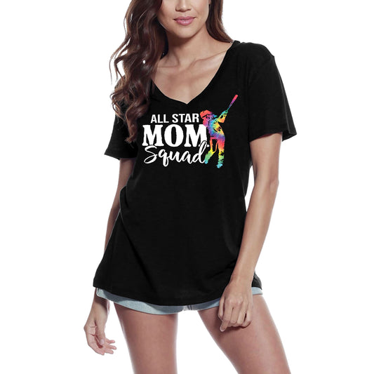 ULTRABASIC Damen-T-Shirt mit V-Ausschnitt All Mom Squad – Softball-Liebhaber – lustiges Mama-Zitat