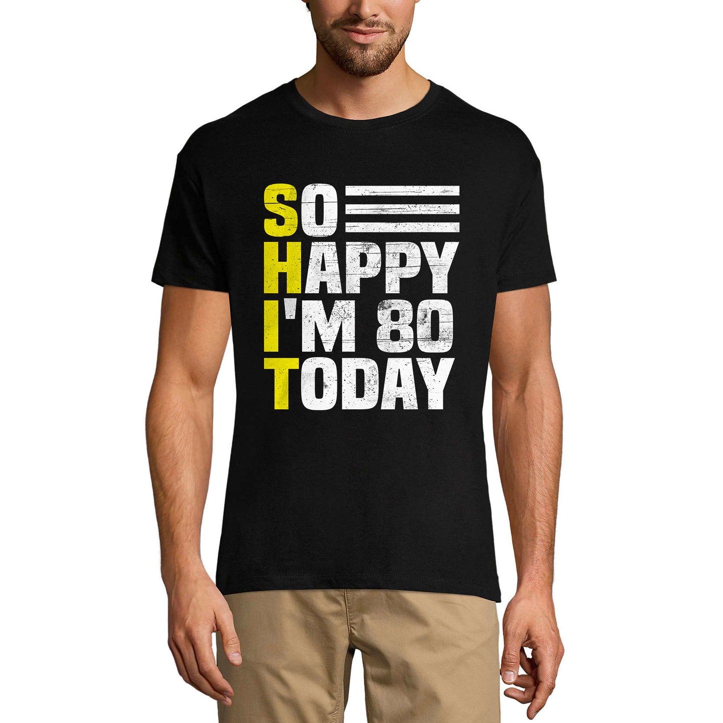 ULTRABASIC Herren T-Shirt Vintage So Happy I'm 80 Today – Lustiges T-Shirt als Geschenk zum 80. Geburtstag