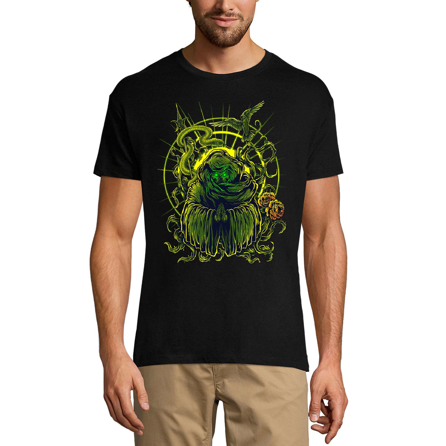 ULTRABASIC Graphic Herren T-Shirt Prayer – Gruseliges Shirt – Schlangen und Rosen