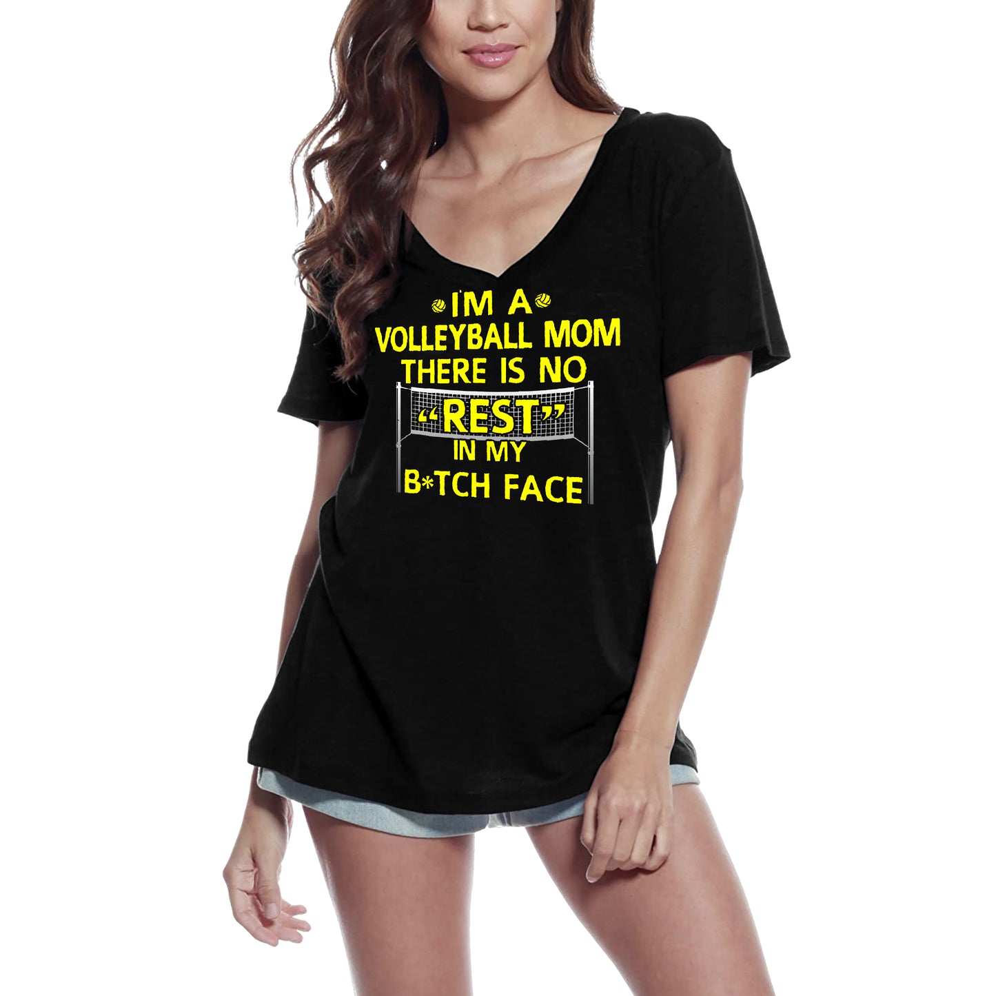 ULTRABASIC Damen-T-Shirt mit V-Ausschnitt „I'm a Volleyball Mom“ – lustiges Zitat