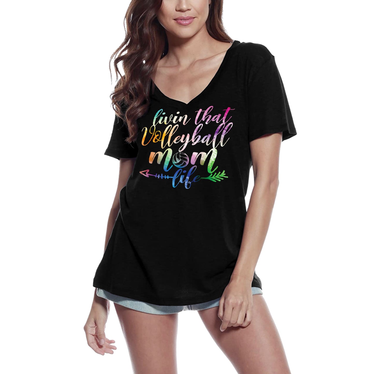 ULTRABASIC Damen-T-Shirt mit V-Ausschnitt Livin That Volleyball Life – lustiges Zitat