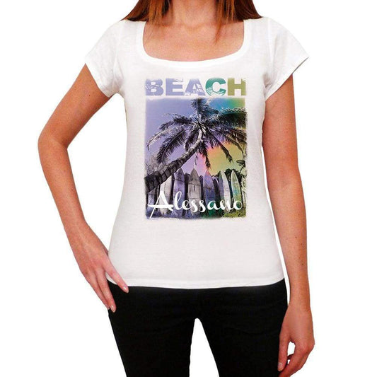 Alessano Beach Name Palm White Womens Short Sleeve Round Neck T-Shirt 00287 - White / Xs - Casual