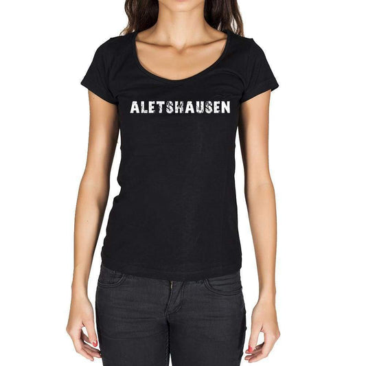 Aletshausen German Cities Black Womens Short Sleeve Round Neck T-Shirt 00002 - Casual