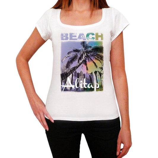 Alitap Beach Name Palm White Womens Short Sleeve Round Neck T-Shirt 00287 - White / Xs - Casual