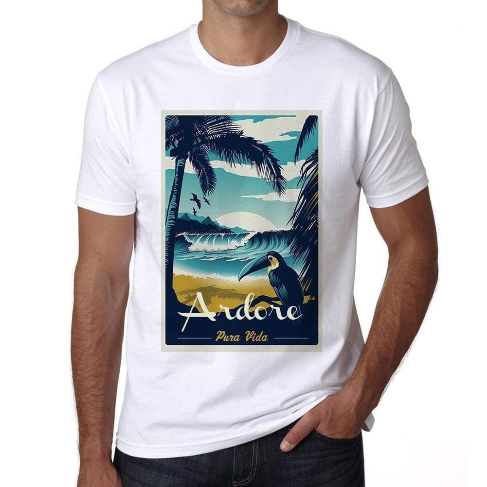 Ardore Pura Vida Beach Name White Mens Short Sleeve Round Neck T-Shirt 00292 - White / S - Casual