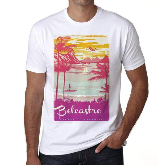 Belcastro, Escape to paradise, White, <span>Men's</span> <span><span>Short Sleeve</span></span> <span>Round Neck</span> T-shirt 00281 - ULTRABASIC