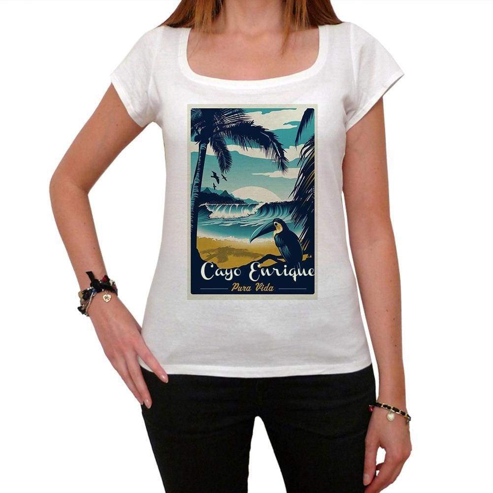 Cayo Enrique Pura Vida Beach Name White Womens Short Sleeve Round Neck T-Shirt 00297 - White / Xs - Casual