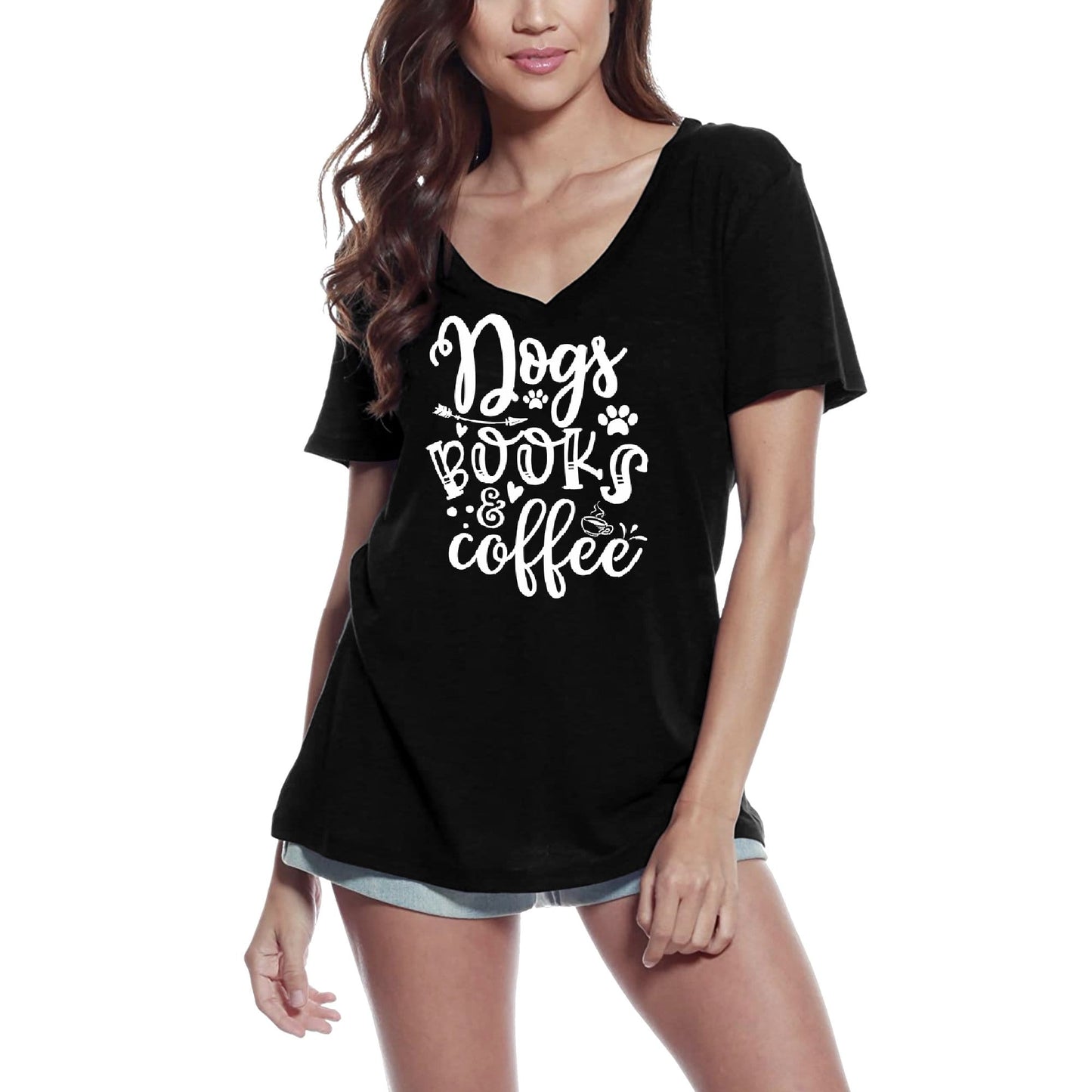 T-Shirt femme ULTRABASIC chiens livres café-T-Shirt drôle à manches courtes