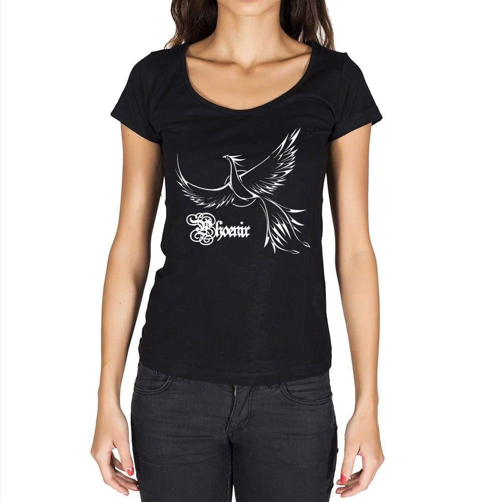 Flying Phoenix And Sun Tattoo Black Gift Tshirt Black Womens T-Shirt 00165