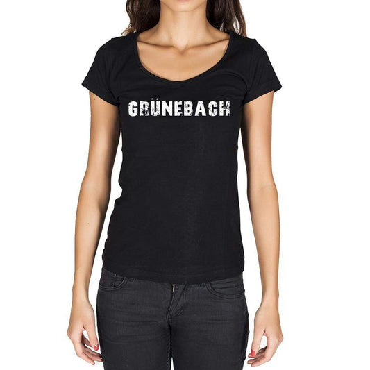 Grünebach German Cities Black Womens Short Sleeve Round Neck T-Shirt 00002 - Casual