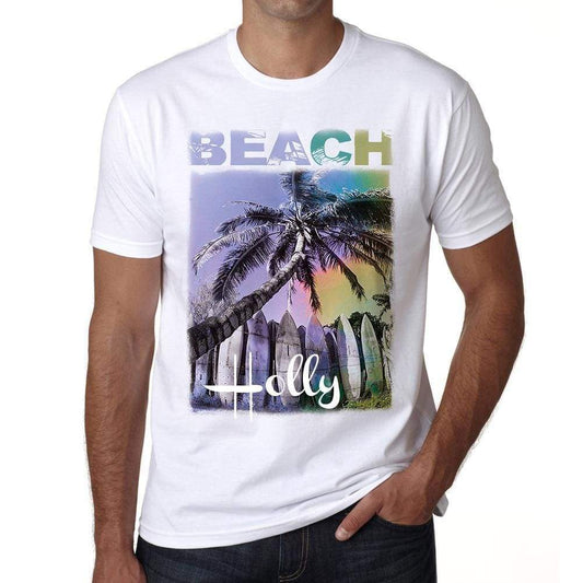 Holly Beach Palm White Mens Short Sleeve Round Neck T-Shirt - White / S - Casual