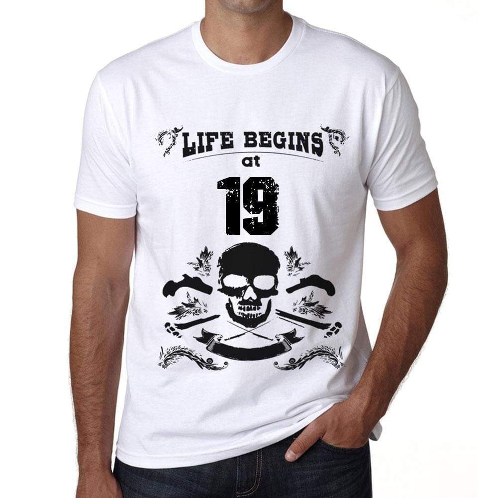 Life Begins At 19 Mens T-Shirt White Birthday Gift 00448 - White / Xs - Casual