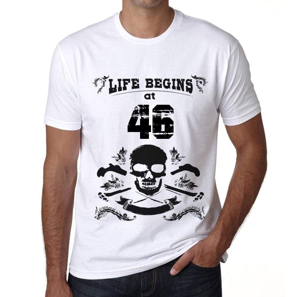 Life Begins At 46 Mens T-Shirt White Birthday Gift 00448 - White / Xs - Casual