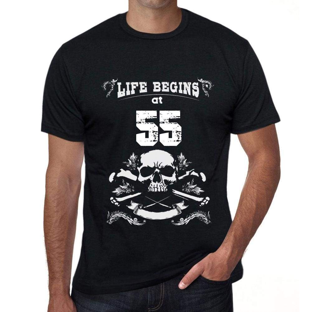 Life Begins At 55 Mens Black T-Shirt Birthday Gift 00449 - Black / Xs - Casual