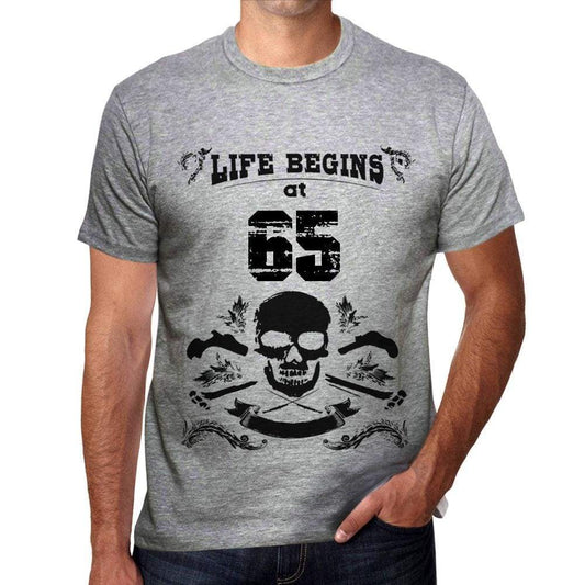 Life Begins At 65 Mens T-Shirt Grey Birthday Gift 00450 - Grey / S - Casual
