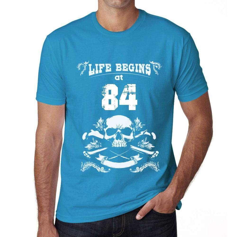 Life Begins At 84 Mens T-Shirt Blue Birthday Gift 00451 - Blue / Xs - Casual
