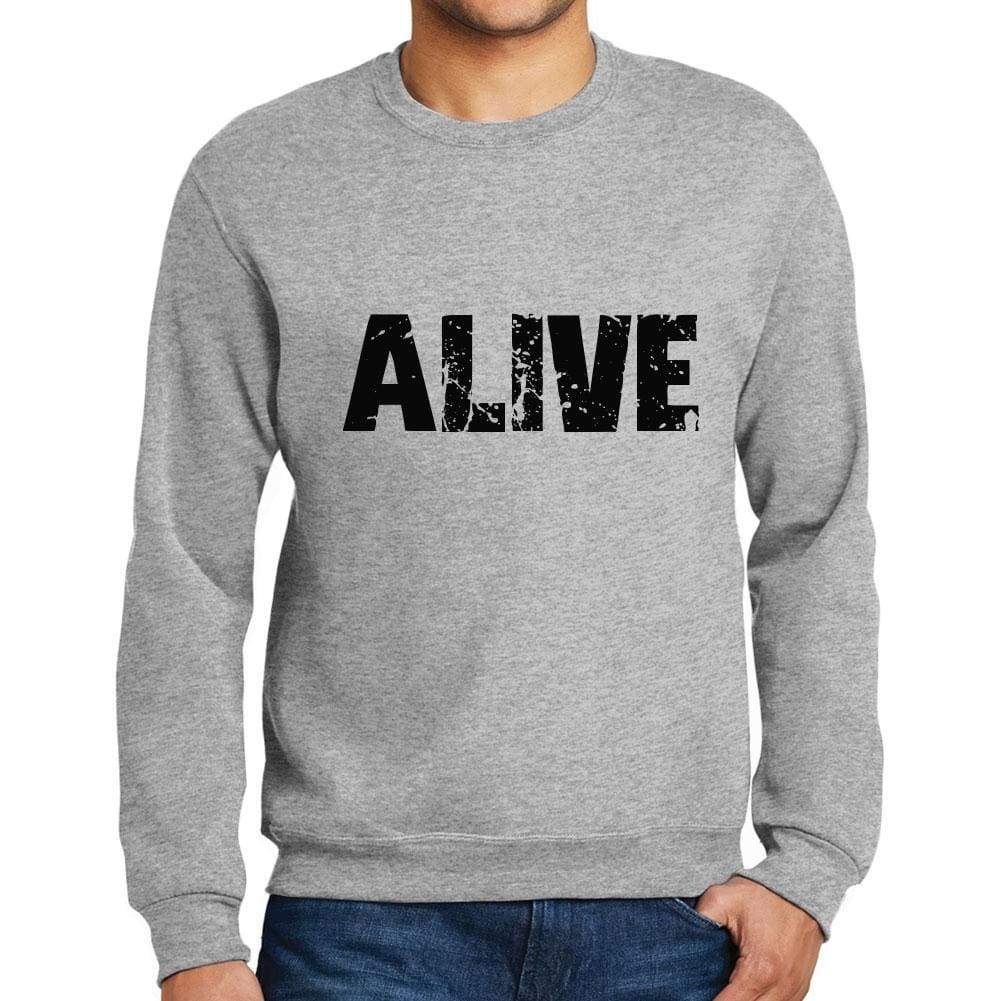 Mens Printed Graphic Sweatshirt Popular Words Alive Grey Marl - Grey Marl / Small / Cotton - Sweatshirts