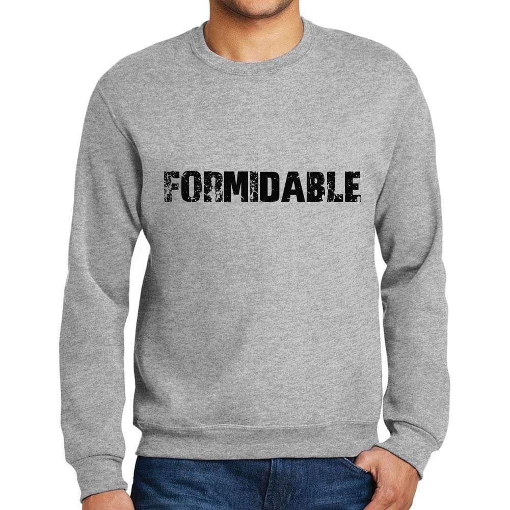 Mens Printed Graphic Sweatshirt Popular Words Formidable Grey Marl - Grey Marl / Small / Cotton - Sweatshirts