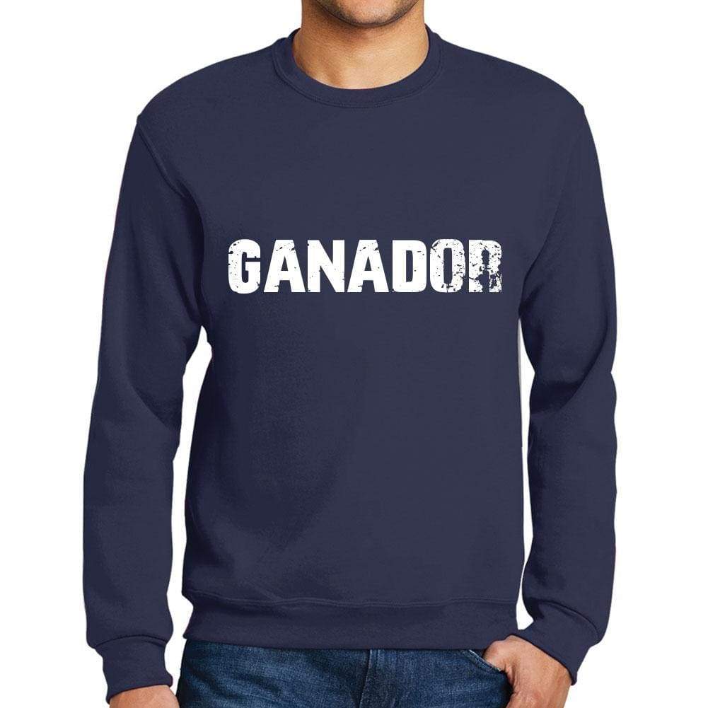 Mens Printed Graphic Sweatshirt Popular Words Ganador French Navy - French Navy / Small / Cotton - Sweatshirts