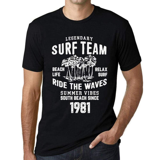 Mens Vintage Tee Shirt Graphic T Shirt Surf Team 1981 Deep Black - Deep Black / Xs / Cotton - T-Shirt