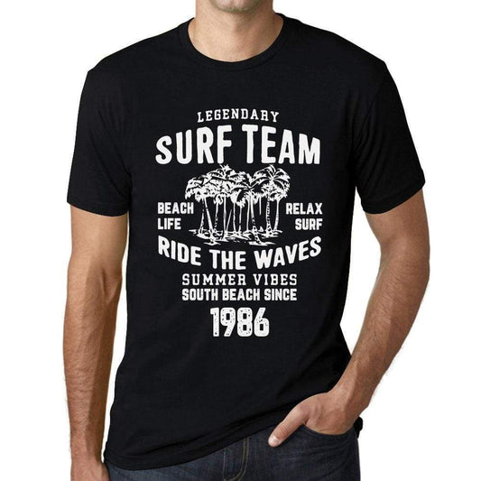 Mens Vintage Tee Shirt Graphic T Shirt Surf Team 1986 Deep Black - Deep Black / Xs / Cotton - T-Shirt