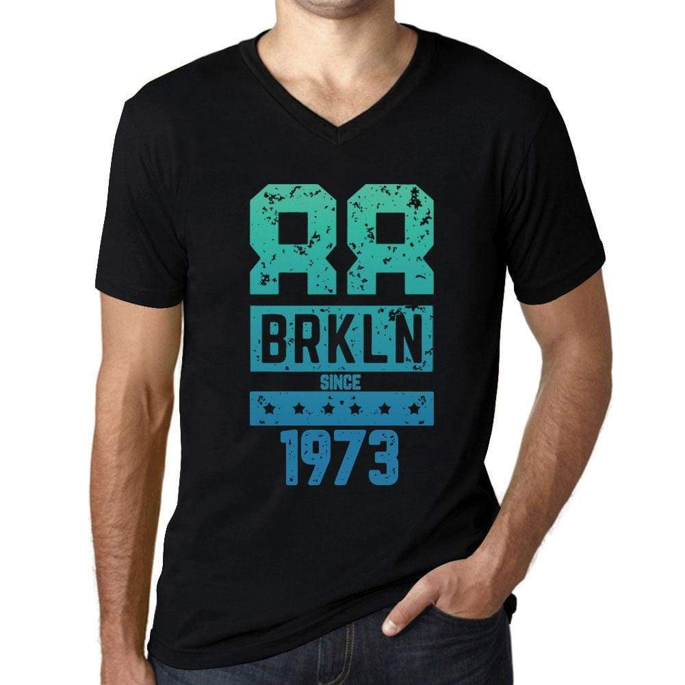 Mens Vintage Tee Shirt Graphic V-Neck T Shirt Brkln Since 1973 Black - Black / S / Cotton - T-Shirt