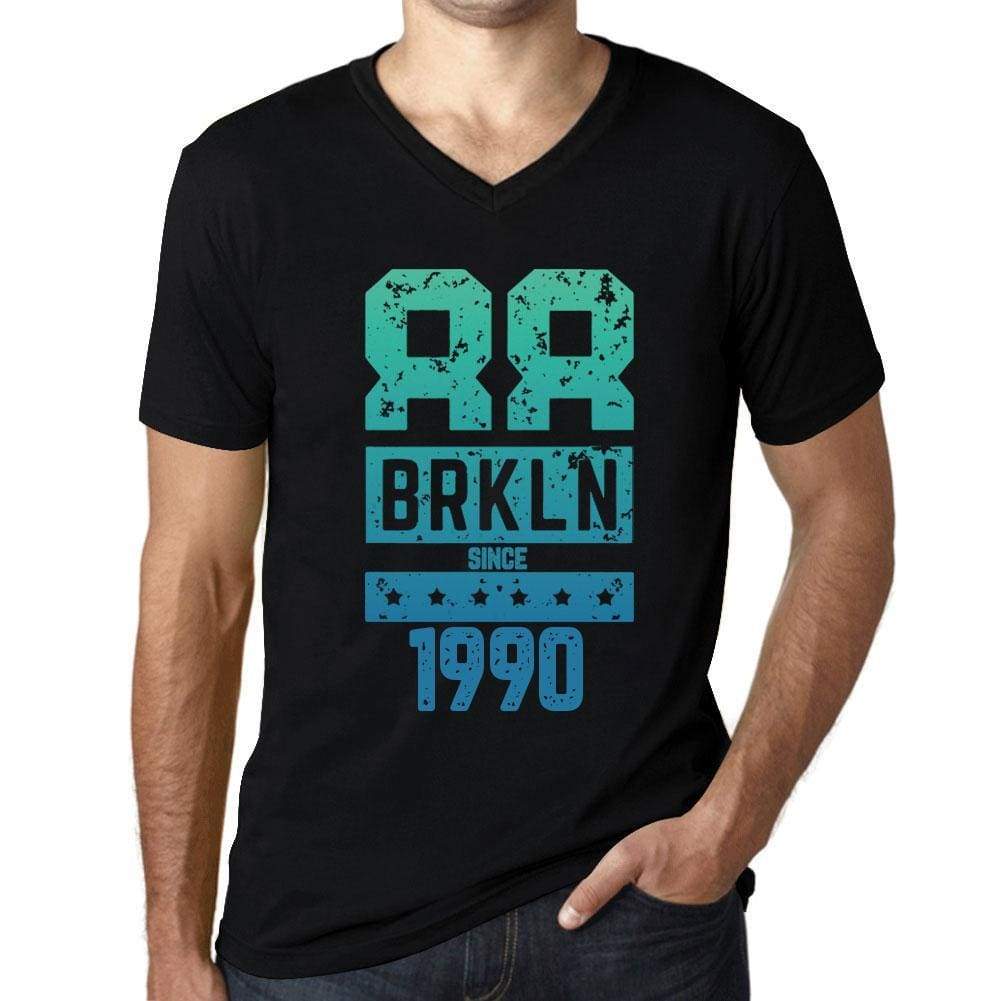 Mens Vintage Tee Shirt Graphic V-Neck T Shirt Brkln Since 1990 Black - Black / S / Cotton - T-Shirt