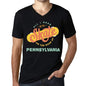 Mens Vintage Tee Shirt Graphic V-Neck T Shirt On The Road Of Pennsylvania Black - Black / S / Cotton - T-Shirt