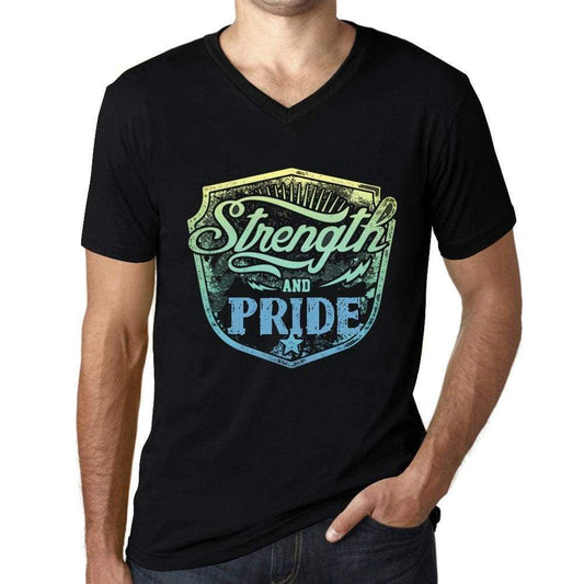 Mens Vintage Tee Shirt Graphic V-Neck T Shirt Strenght And Pride Black - Black / S / Cotton - T-Shirt