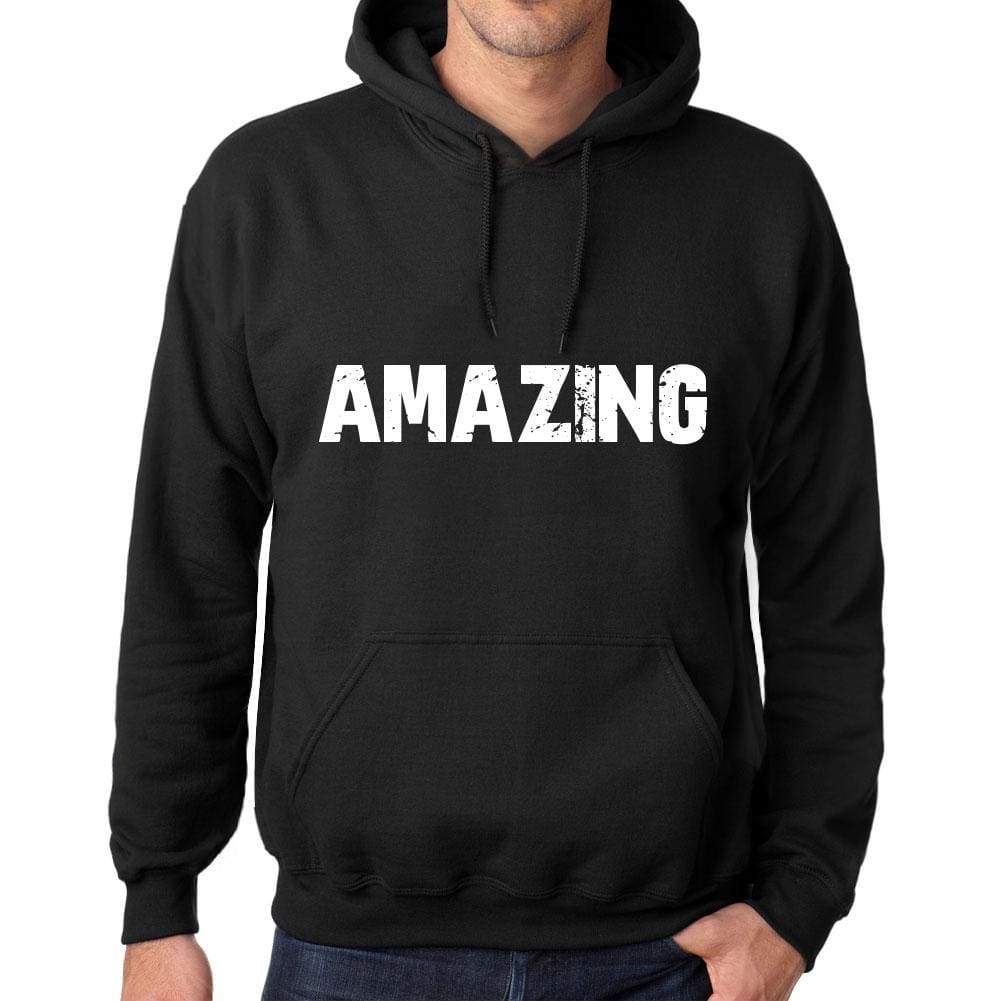 Mens Womens Unisex Printed Graphic Cotton Hoodie Soft Heavyweight Hooded Sweatshirt Pullover Popular Words Amazing Deep Black - Black / Xs /