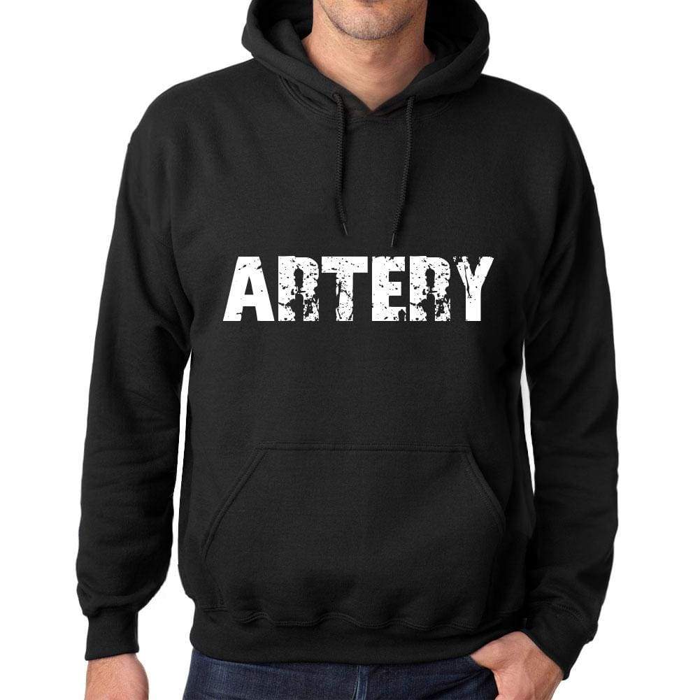 Mens Womens Unisex Printed Graphic Cotton Hoodie Soft Heavyweight Hooded Sweatshirt Pullover Popular Words Artery Deep Black - Black / Xs /