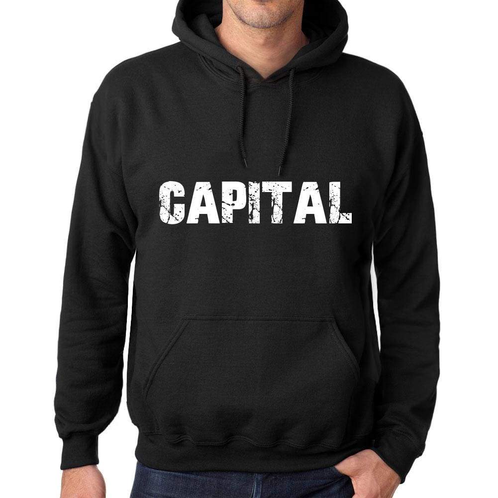 Mens Womens Unisex Printed Graphic Cotton Hoodie Soft Heavyweight Hooded Sweatshirt Pullover Popular Words Capital Deep Black - Black / Xs /