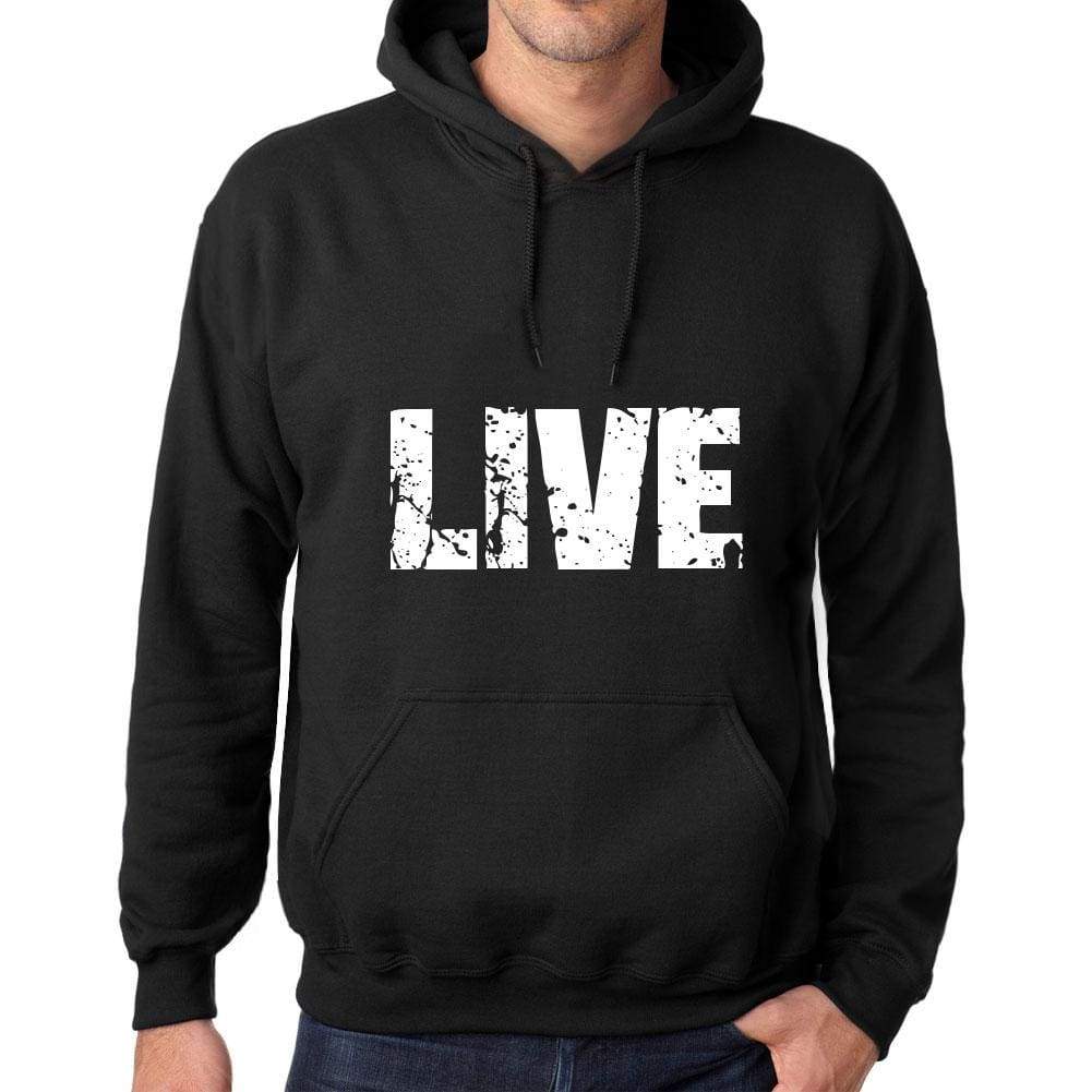 Mens Womens Unisex Printed Graphic Cotton Hoodie Soft Heavyweight Hooded Sweatshirt Pullover Popular Words Live Deep Black - Black / Xs /