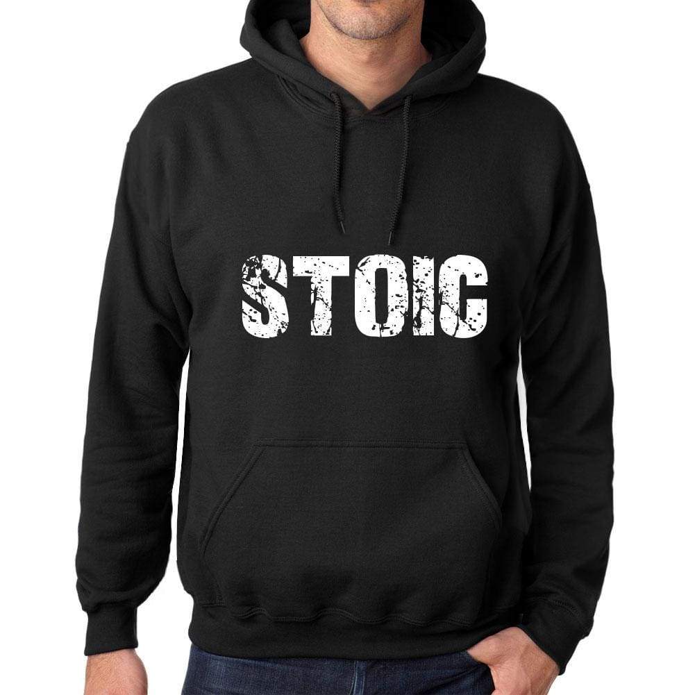 Mens Womens Unisex Printed Graphic Cotton Hoodie Soft Heavyweight Hooded Sweatshirt Pullover Popular Words Stoic Deep Black - Black / Xs /