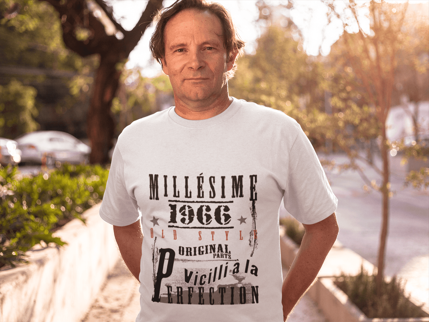 1966, Geburtstagsgeschenke für ihn, Geburtstags-T-Shirts, Herren-Kurzarm-Rundhals-T-Shirt, FR Vintage White Herren 00135