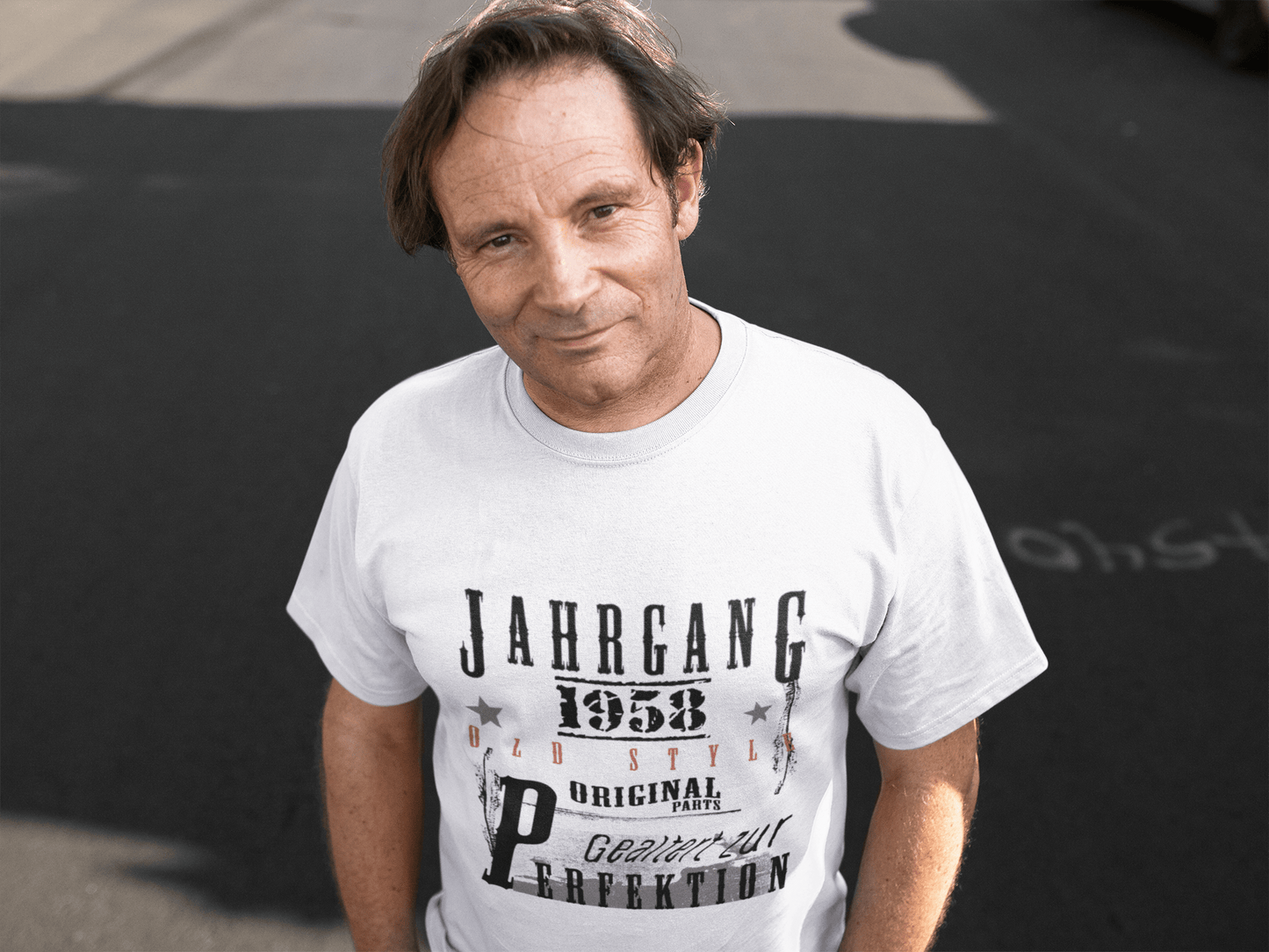 Jahrgang Geburtstag 1958, Herren Kurzarm-Rundhals-T-Shirt, Geschenk-T-Shirt 00350