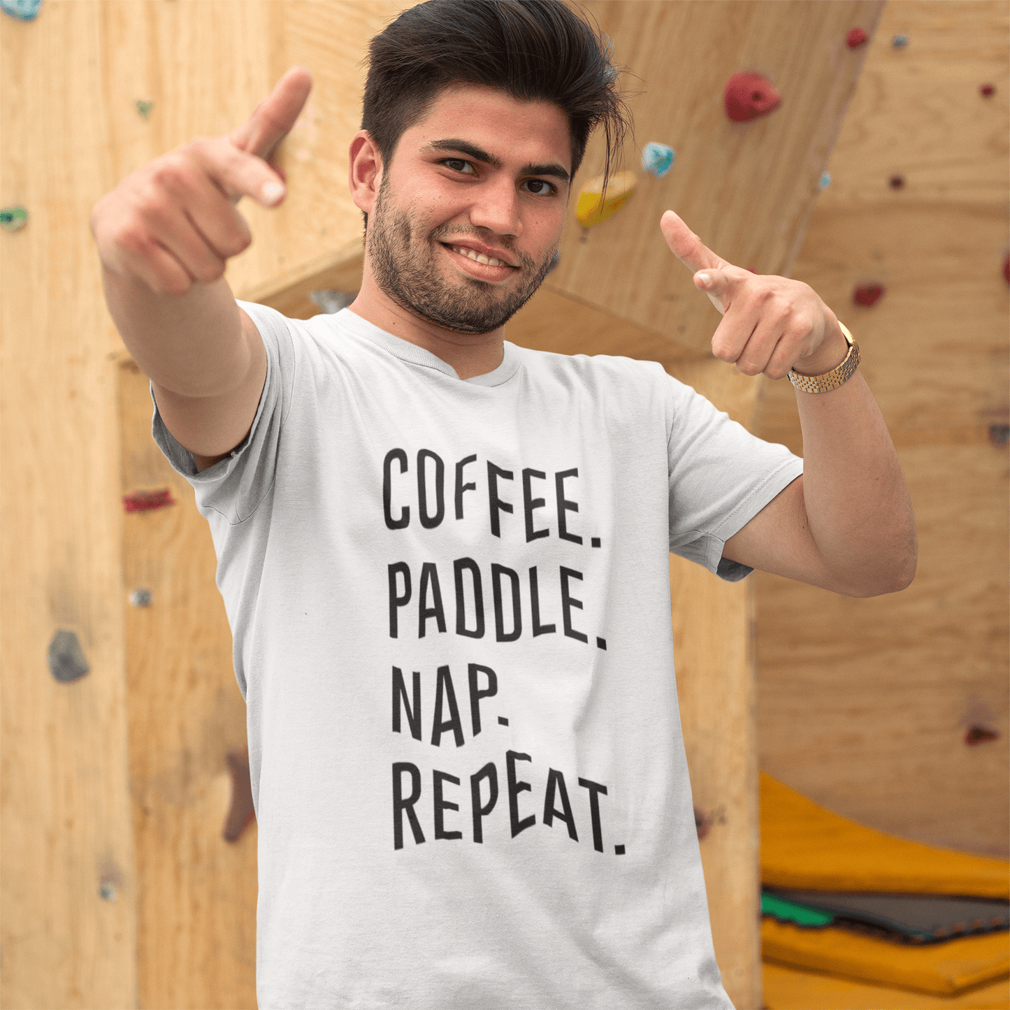 COFFEE PADDLE NAP REPEAT Herren-Kurzarm-Rundhals-T-Shirt 00058