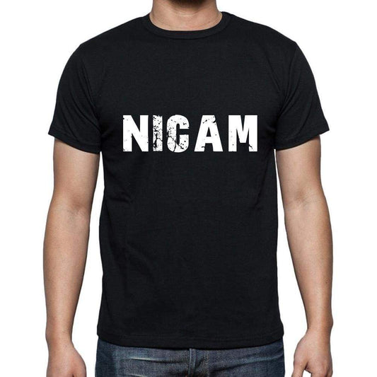 Nicam Mens Short Sleeve Round Neck T-Shirt 5 Letters Black Word 00006 - Casual