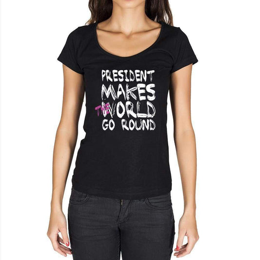 President World Goes Round Womens Short Sleeve Round Neck T-Shirt 00081 - Black / Xs - Casual