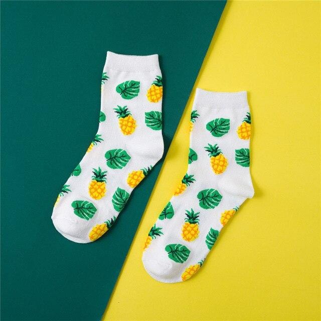 Harajuku Avocado Pineapple Print Cotton Ladies Socks Women Middle Tube Cute Fruits Happy Funny Socks Sox Casual College Wind