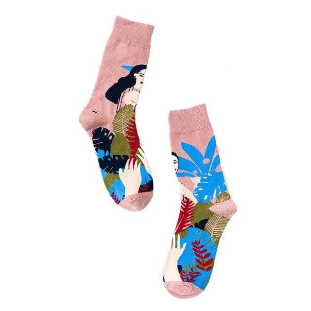 Hip-hop Socks Women Autumn Cotton Cartoon Pattern Print Middle Tube Sox Breathable Personality Street Socks Adult Slim