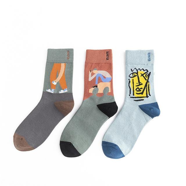 3 Pairs/lot Winter Retro Women Van Gogh Modern Oil Paint Cotton Mural World Famous Socks Art Abstract Happy Funny Women Socks