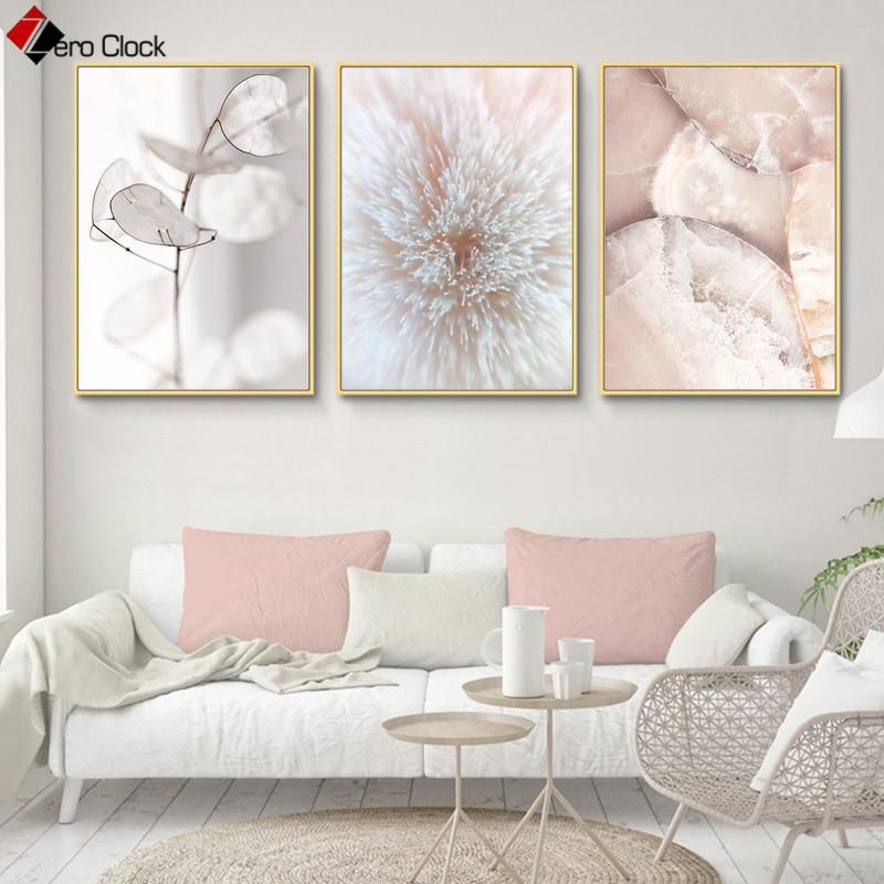 Toile d'art mural couleur Pastel <span>rose</span> Blush, peinture botanique imprimée, affiche naturelle, décoration nordique, images murales pour salon