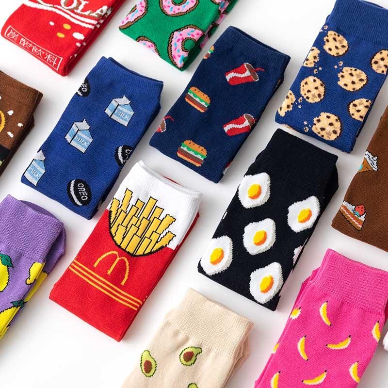 VDOGRIR 1Pair Winter Women Funny Socks Cute Cartoon Fruits Banana Avocado Lemon Egg Cookie Japanese Harajuku skateboard Socks