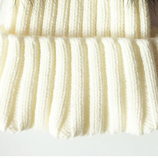 Hiver bébé tricot bonnet chapeau Crochet Double naturel raton laveur pompon chapeau filles/garçons casquette douce vraie fourrure enfant casquettes mode enfants chaud