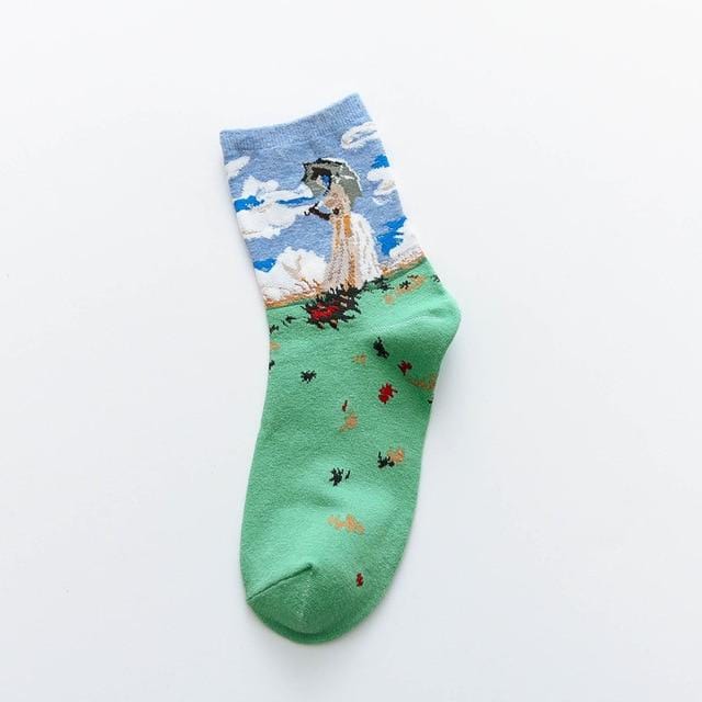 Rue mode Van Gogh tournesol drôle hiver rétro peinture à l'huile femme coton chaussettes chaud court Art abstrait heureux femmes chaussettes